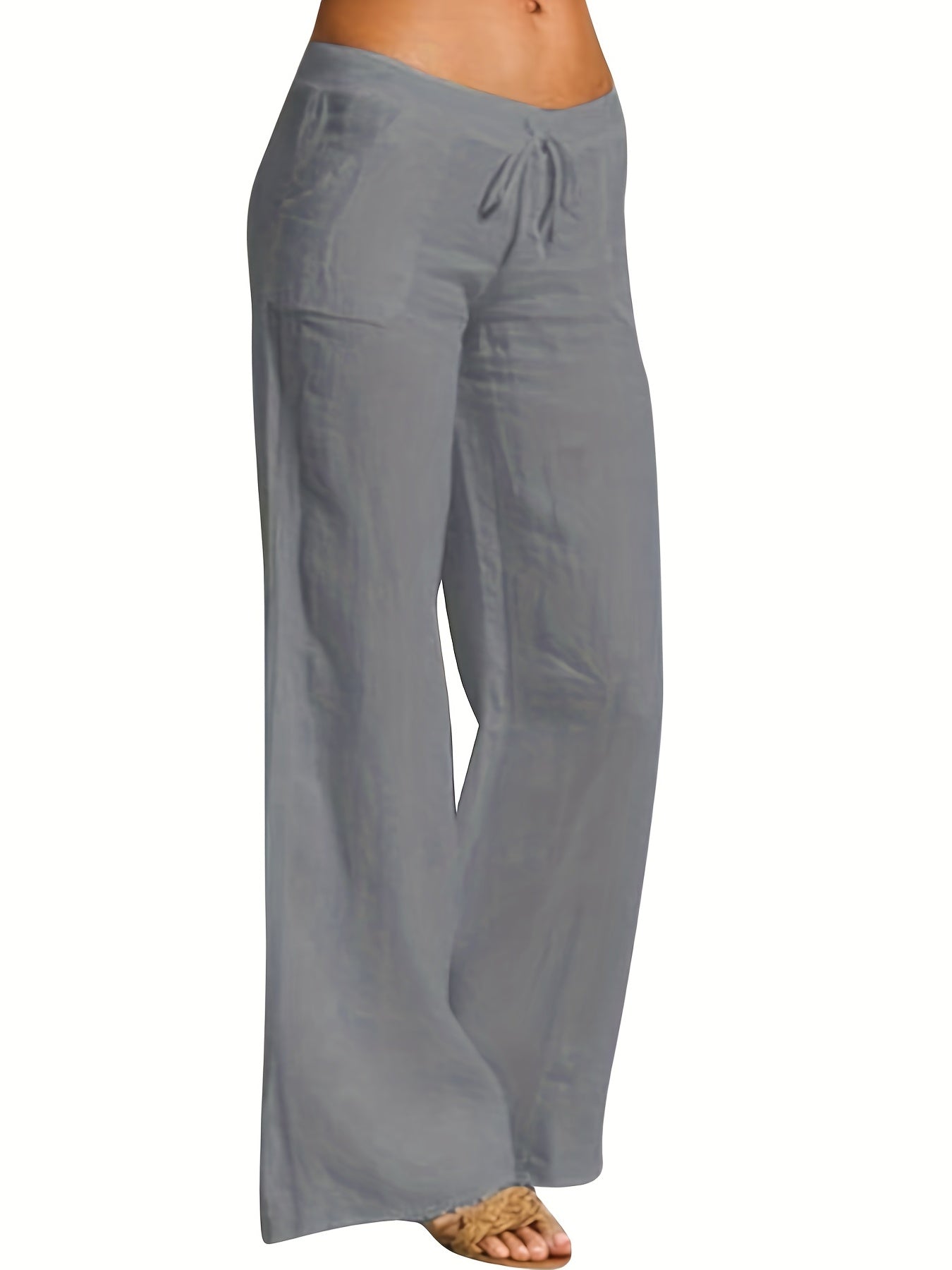 Drawstring Lace up Loose Pants Casual Solid Wide Leg