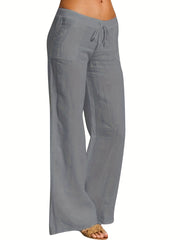 Drawstring Lace up Loose Pants Casual Solid Wide Leg