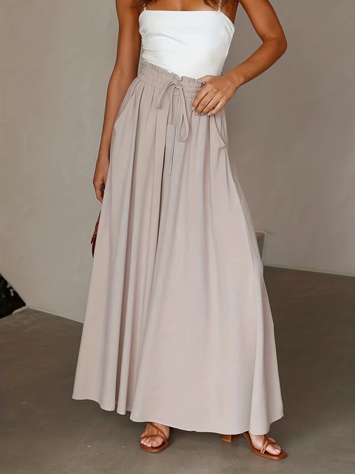 Boho Drawstring Wide Leg Pants Casual Smocked Waist Elastic Palazzo Pants