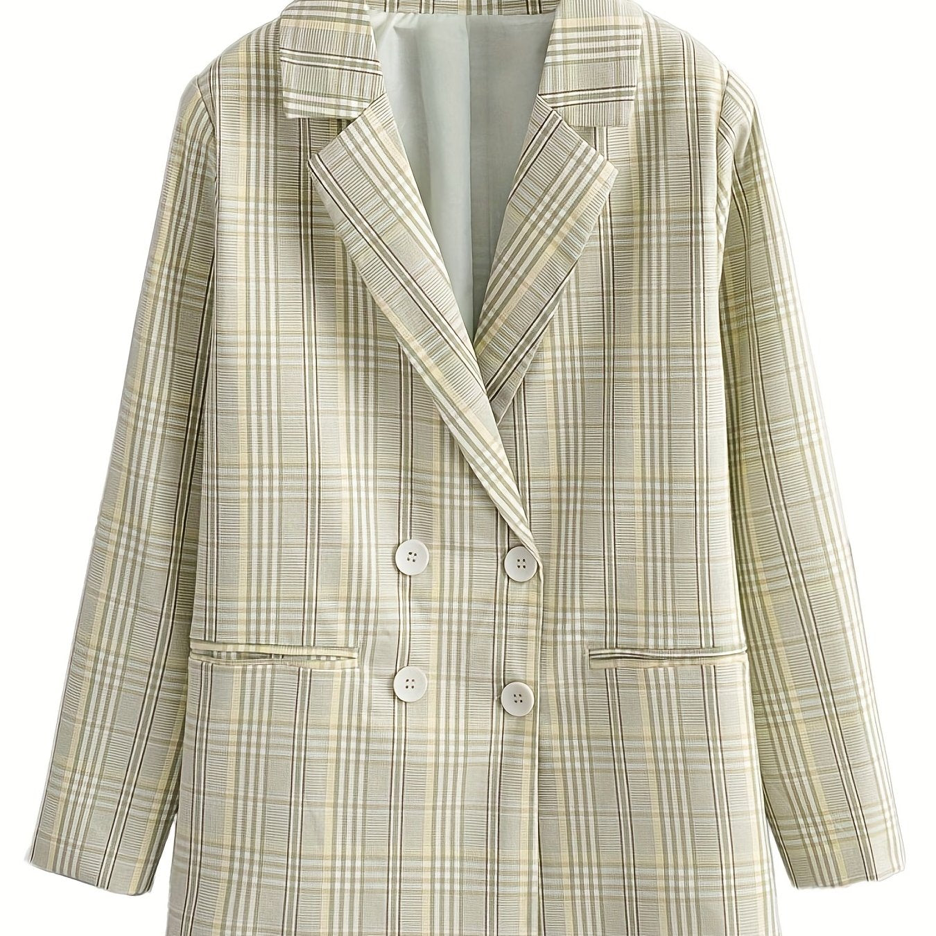 Plaid Print Lapel Blazer Double Breasted Outerwear