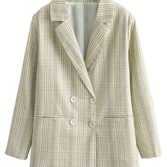 Plaid Print Lapel Blazer Double Breasted Outerwear