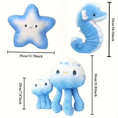 Marine Life Plush Toy Bundle - Jellyfish Seahorse Starfish Stuffed Animals
