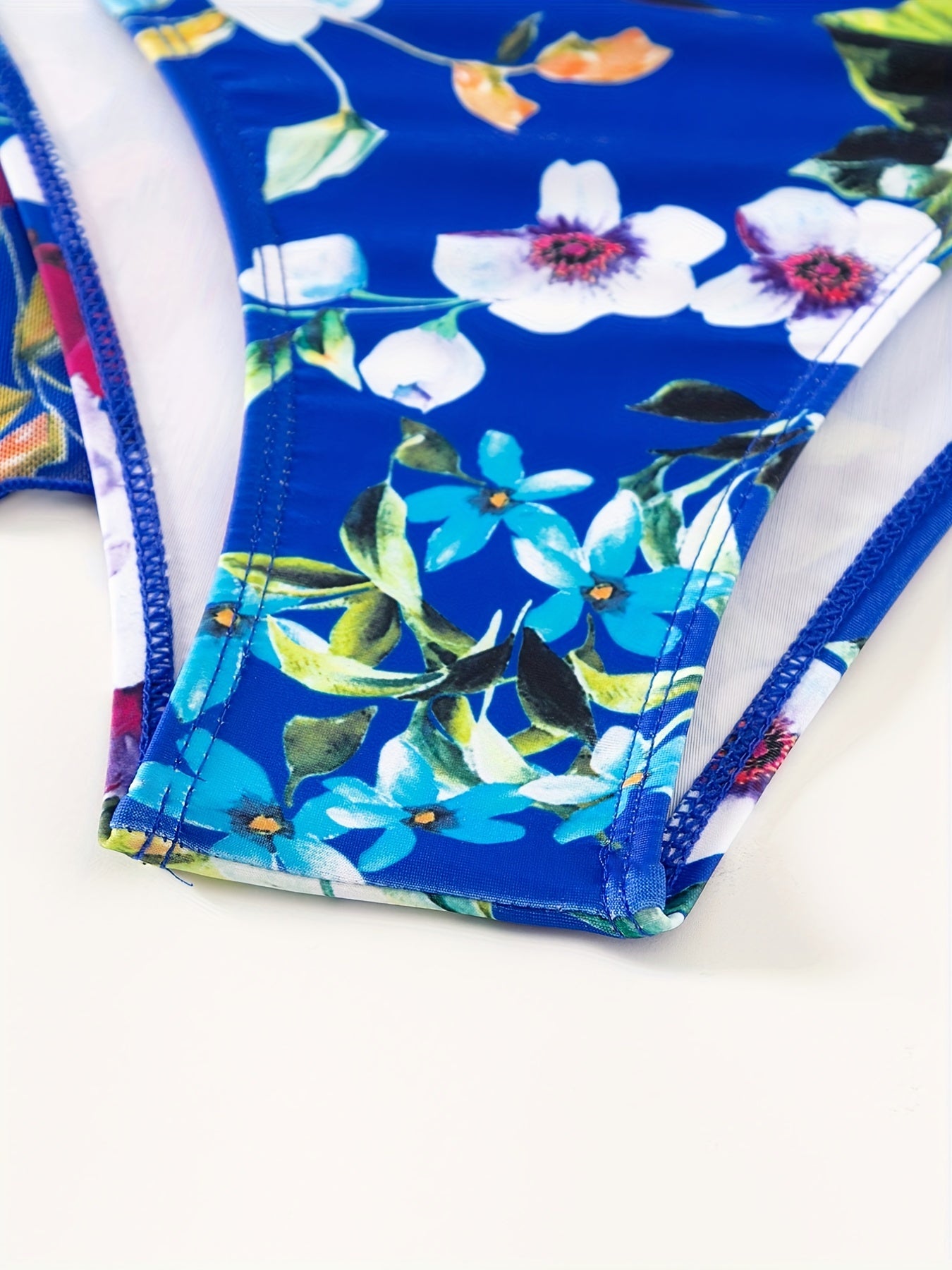 Floral Print Halter One piece Swimsuit & Cover Up Set