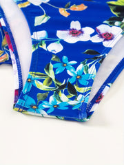 Floral Print Halter One piece Swimsuit & Cover Up Set