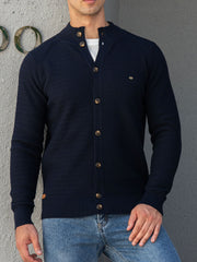 Men's Knitted Cardigan Mock Neck Sweater