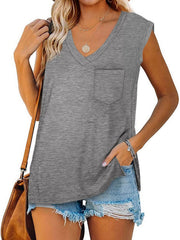 Women's V Neck Tank Top Loose Side Slit Tunic Cami