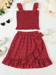 Girls' 2 Piece Outfit Shirred Crop Top & Frilled Mini Skirt Set