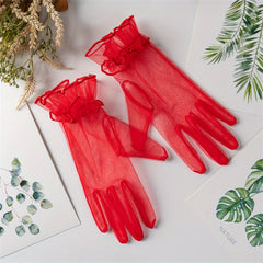 Short Transparent Ruffle Gloves for Women