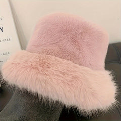 Fluffy Faux Fur Bucket Hat Plush Warm Hat