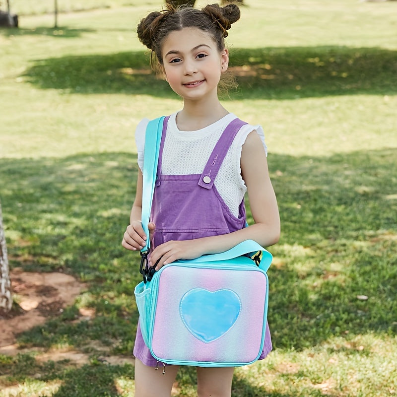 Laser Rainbow Heart Lunch Bag Handbag Insulated Bento Pack Crossbody Bag