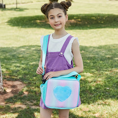 Laser Rainbow Heart Lunch Bag Handbag Insulated Bento Pack Crossbody Bag