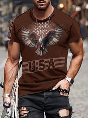 Stylish Eagle & Letter 3D Print Men's Graphic T-shirt Short Sleeve Pullover