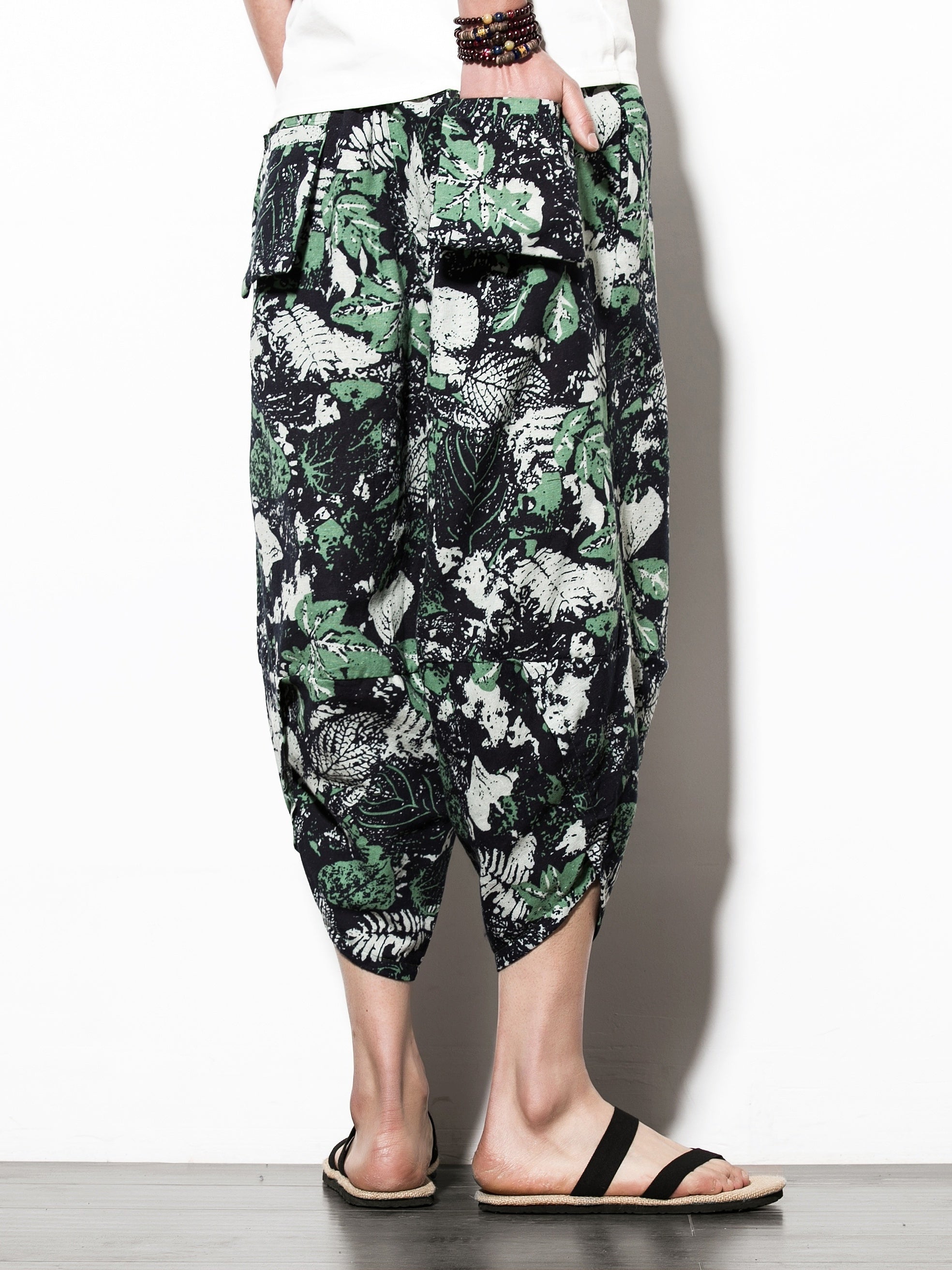 Leaf Pattern Print Men s Cropped Beach Pants