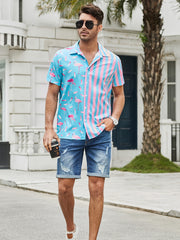 Flamingo Stripe High Stretch Short Sleeve Hawaiian Shirt