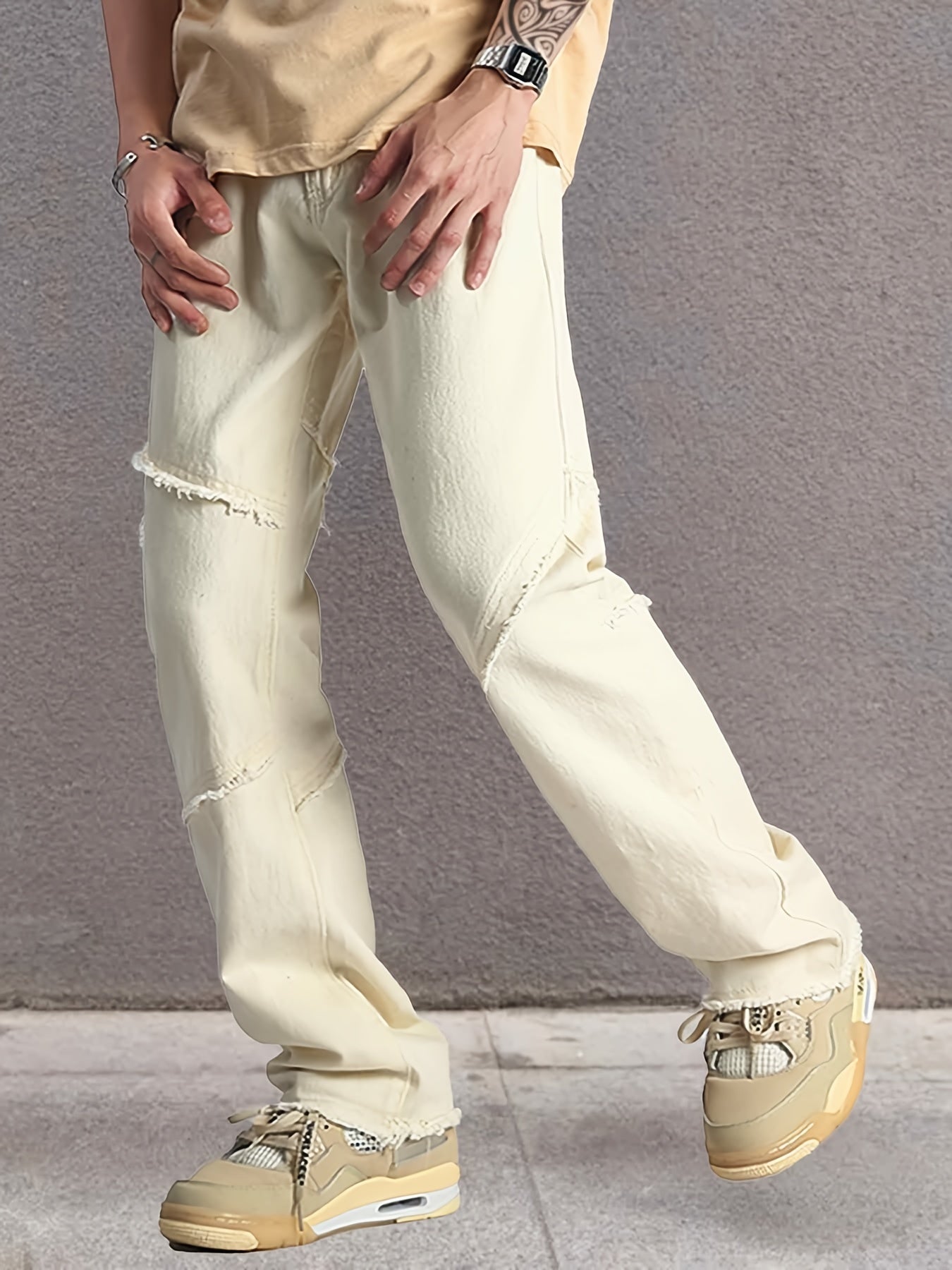 Men's Loose Fit Raw Trim Denim Pants
