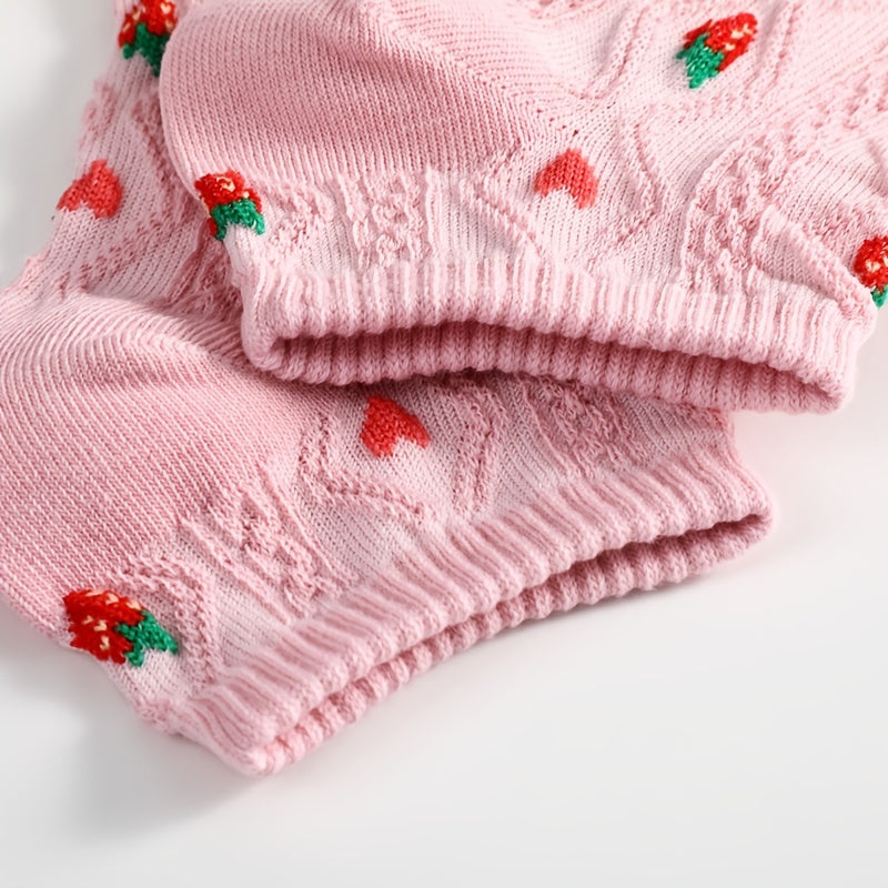 5 Pairs Girls Kids Cartoon Fruit Floral Socks Low Cut Ankle Socks