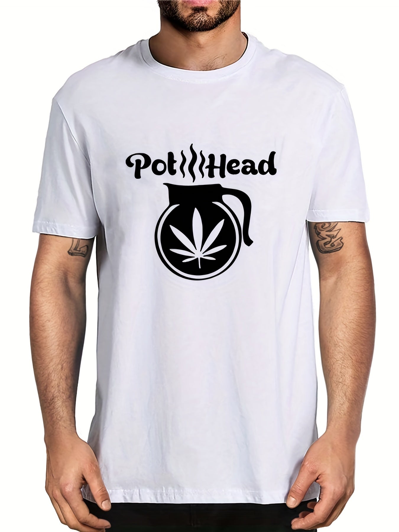 Men's Pot Head Print T shirt Casual Slightly Stretch Tee