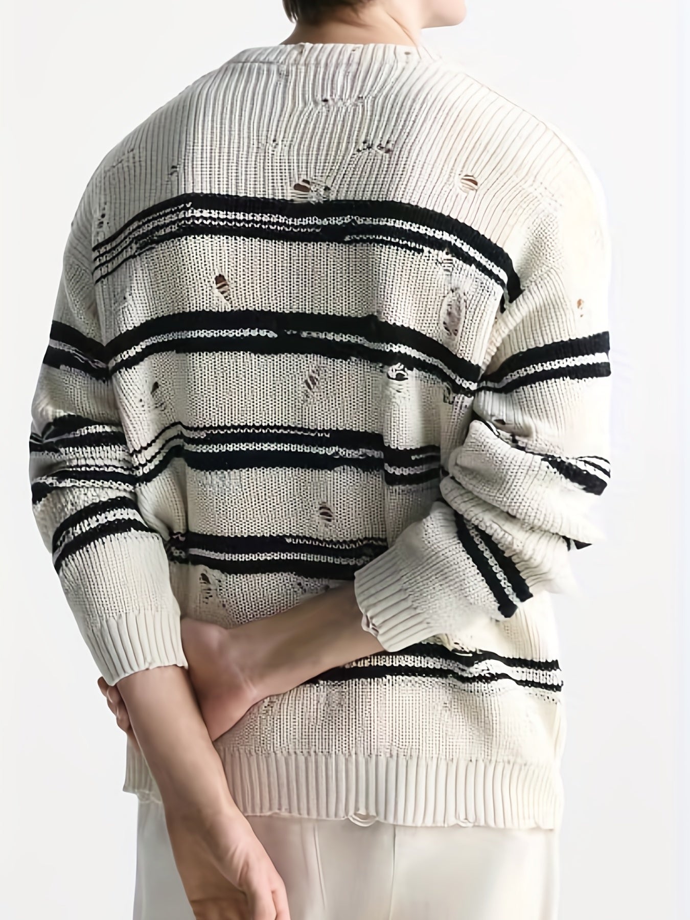Men's Stripe Print Knit Long Sleeve Sweater for Autumn Winter