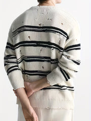 Men's Stripe Print Knit Long Sleeve Sweater for Autumn Winter