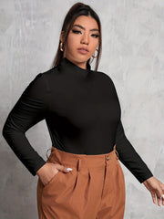 Solid Mock Neck Long Sleeve Jumpsuit