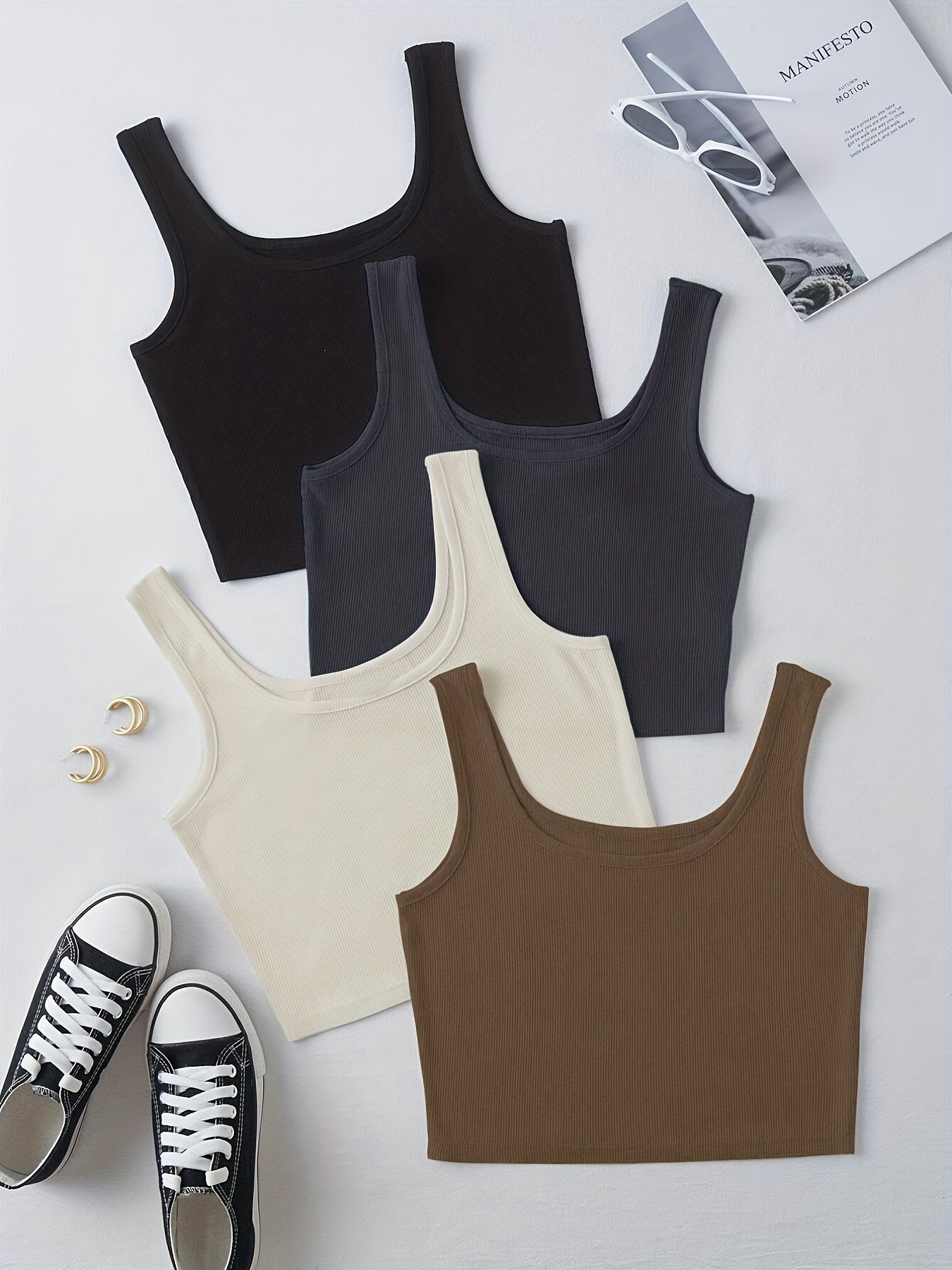 4 Pcs Set Crop Tank Top High Stretch Workout Yoga Gym Tank Top