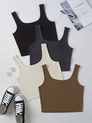4 Pcs Set Crop Tank Top High Stretch Workout Yoga Gym Tank Top