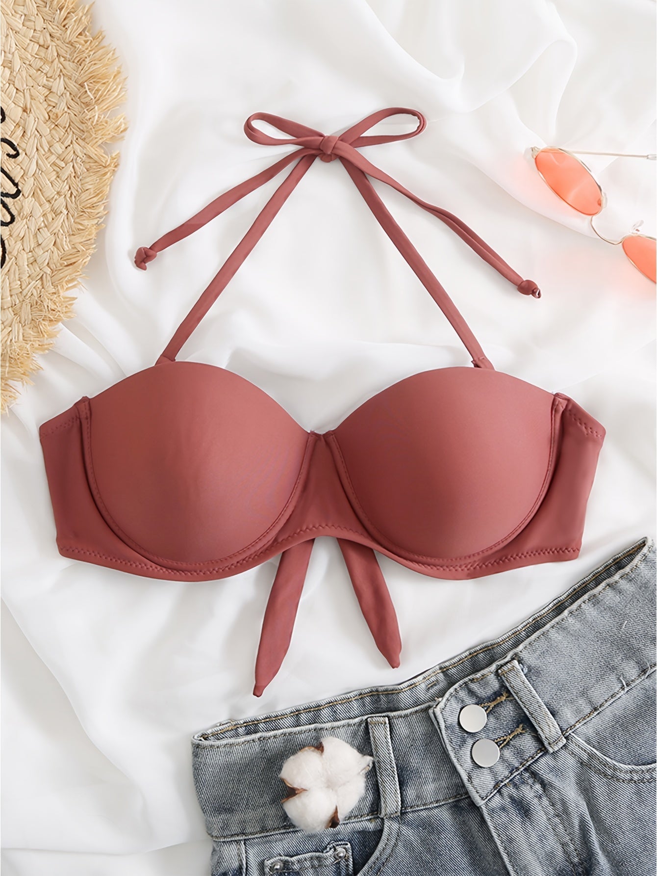 Tie Neck Push Up Bikini Top Backless Sexy Swimsuit Bra