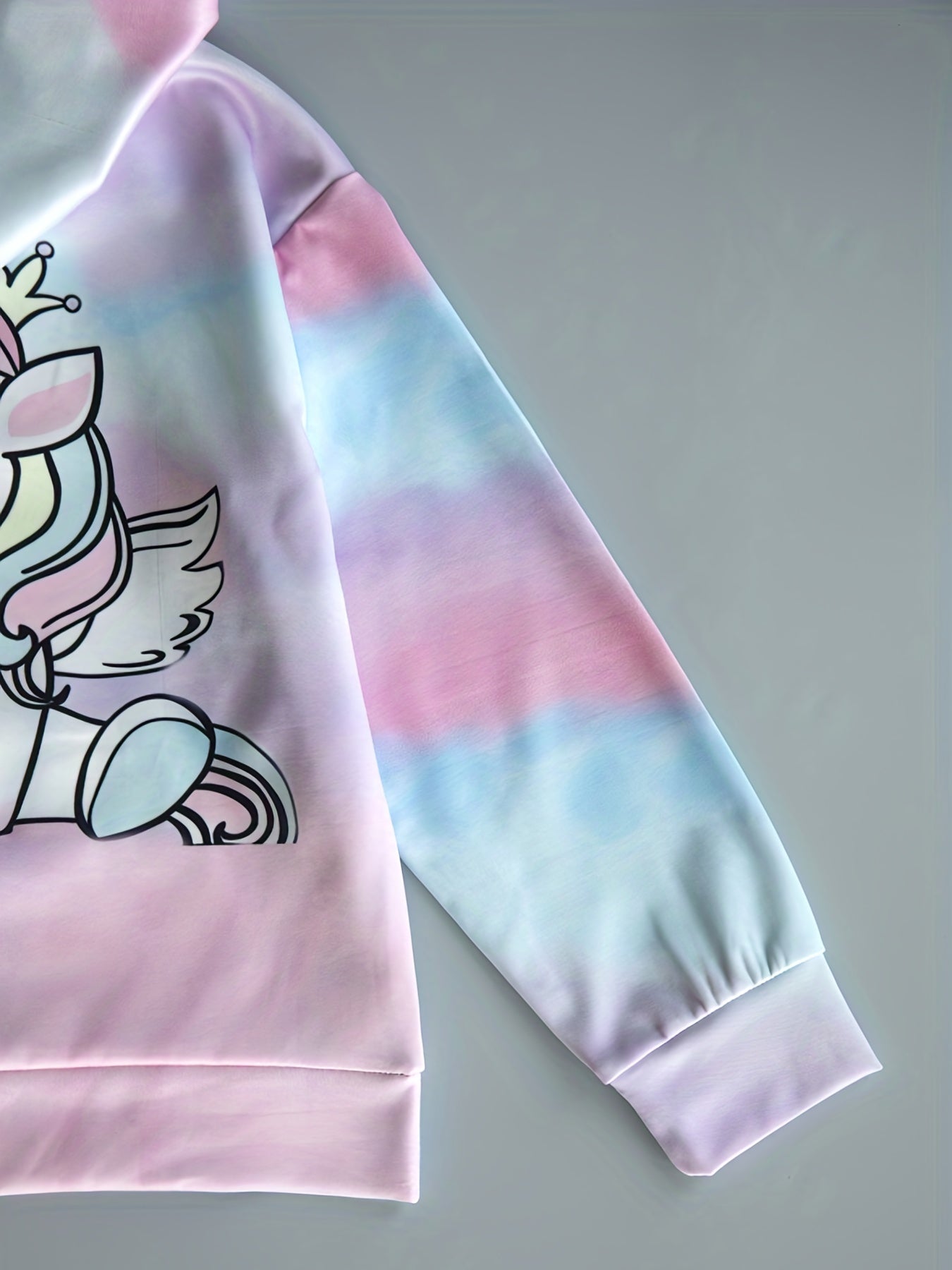 Girls' Tie Dye Unicorn Print Hooded Sweatshirt Pullover with Pocket
