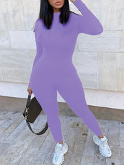 Skinny Crew Neck Jumpsuit Long Sleeve Suit For Spring & Fall