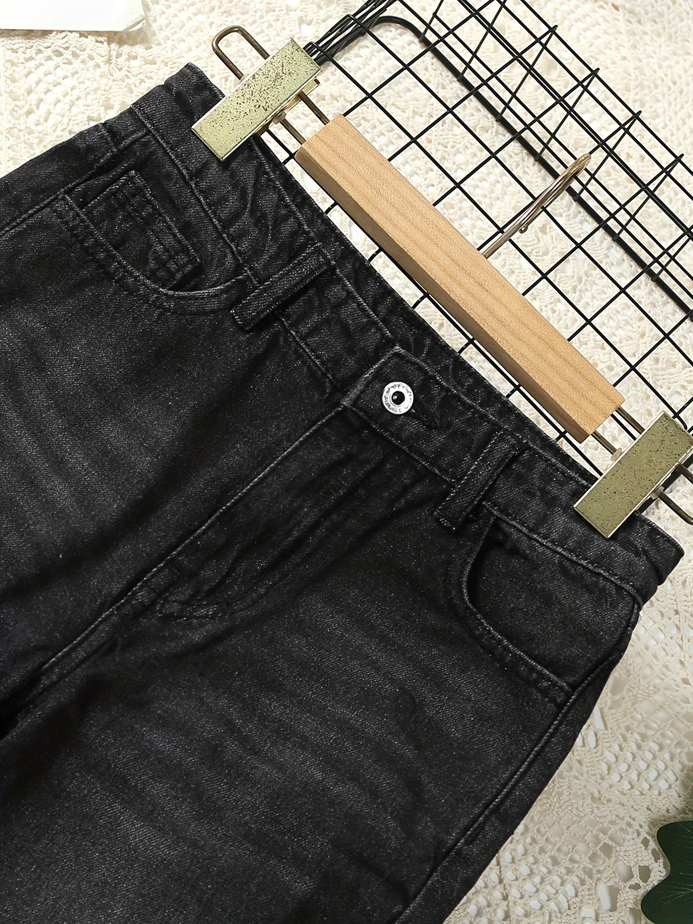 Girls' Ripped Straight Leg Retro Jeans Solid Fit Denim Pants