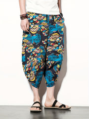 Men's Stylish Pattern Print Loose Cropped Beach Pants