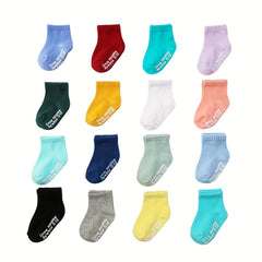 16 Pairs Baby Girls Knit Non Slip Cotton Crew Socks for Summer and Spring