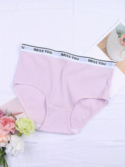 6 Pack Plus Size Panties Set Women's Plus Soft Contrast Letter