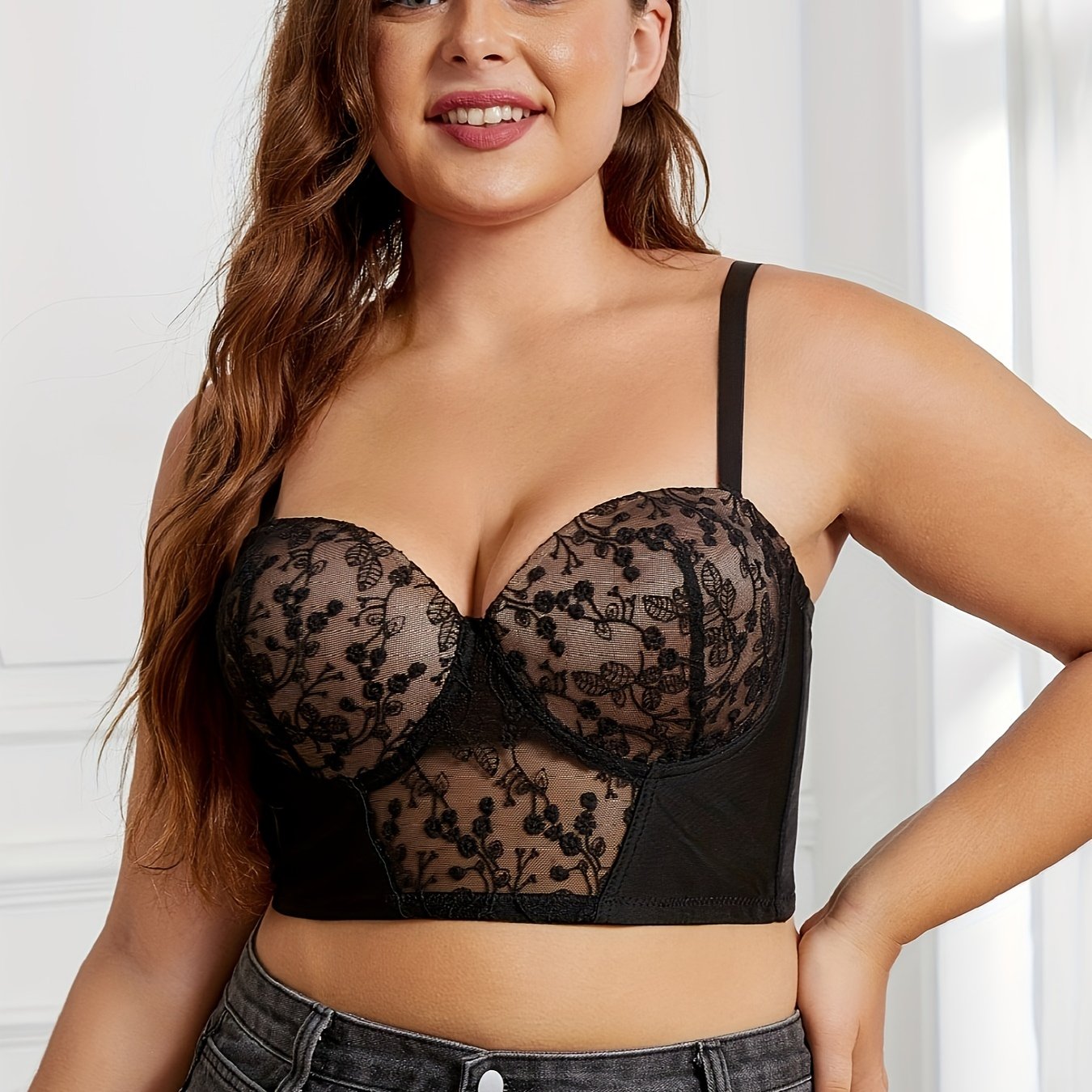 Floral Embroidered Push Up Bra Semi Sheer Bralette