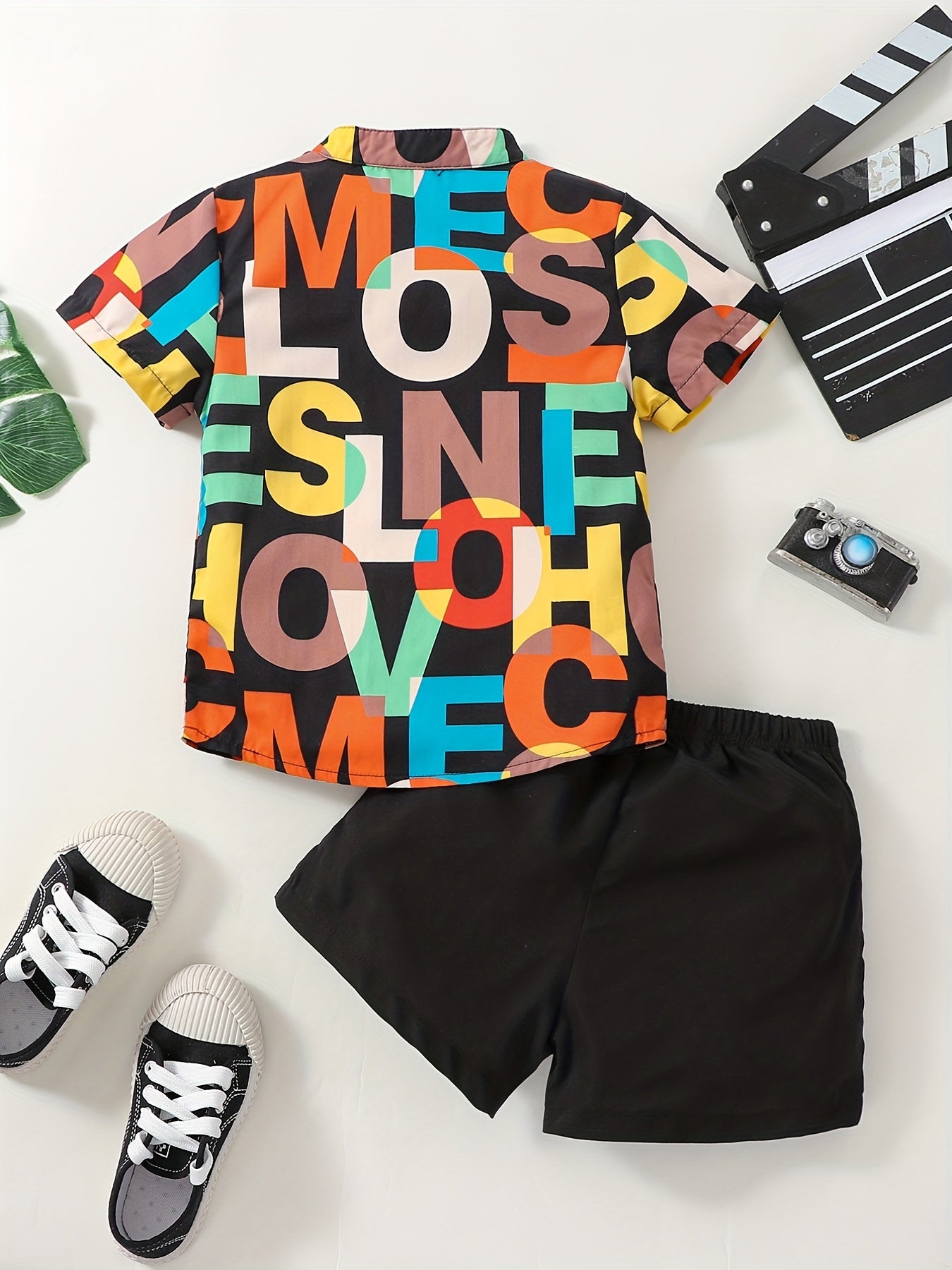 2pcs Boys Short Sleeves Shirt & Shorts Set, Summer Clothes