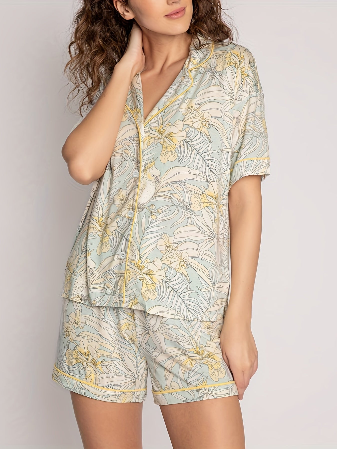 Cockatiel Lounge Set Short Sleeve Button Up Shirt & Short