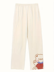 Bear Print Pajama Set Short Sleeve Top & Pants