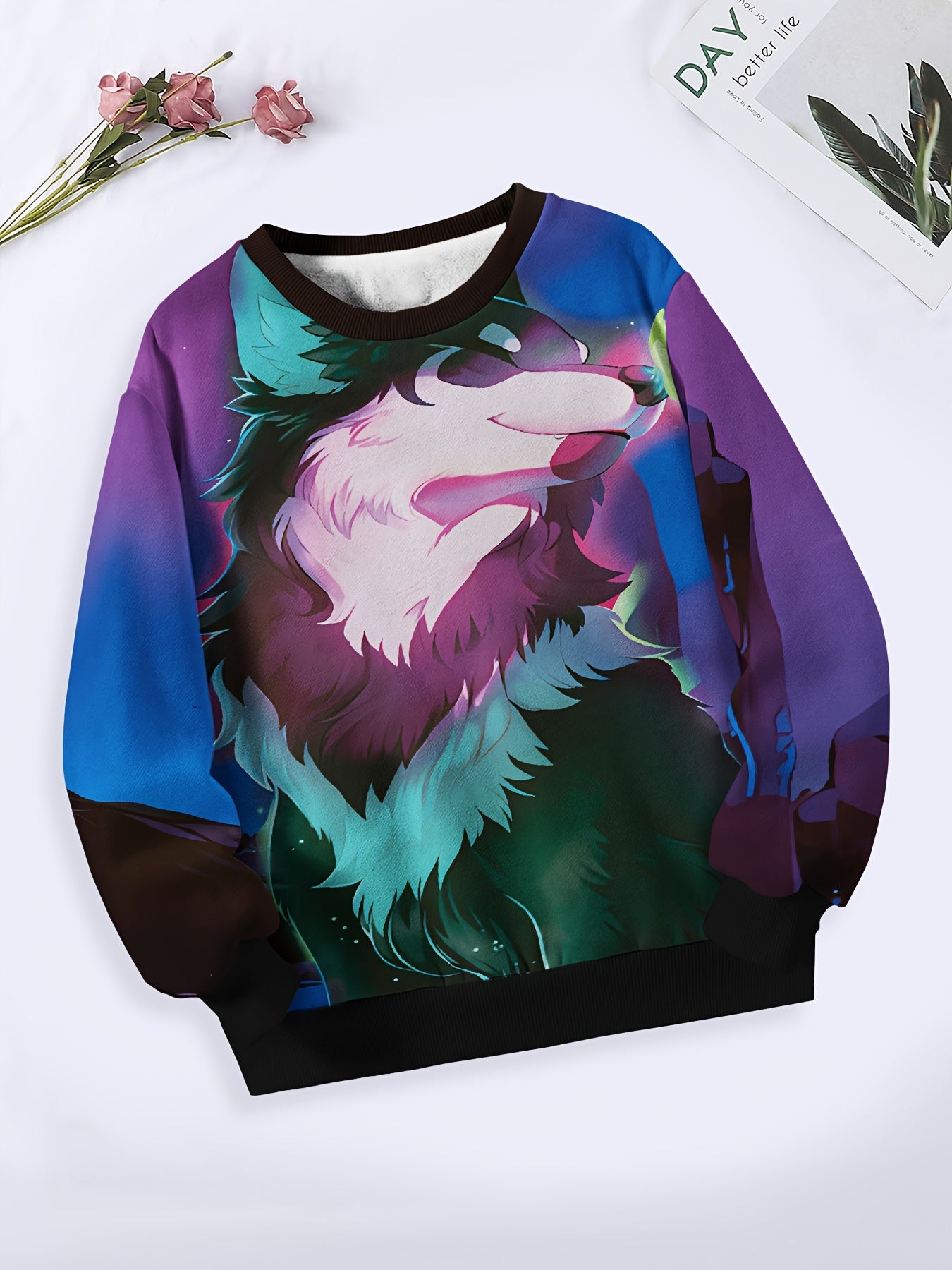 Wolf Graphic Crew Neck Sweatshirt For Girls Boys Sports