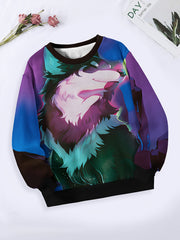 Wolf Graphic Crew Neck Sweatshirt For Girls Boys Sports