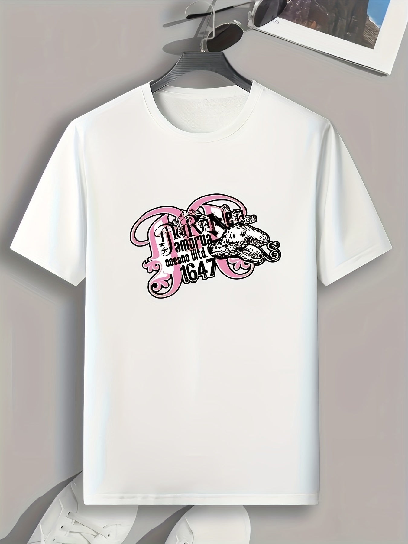 Animal & Letters Print Men's Graphic T-shirt for Summer