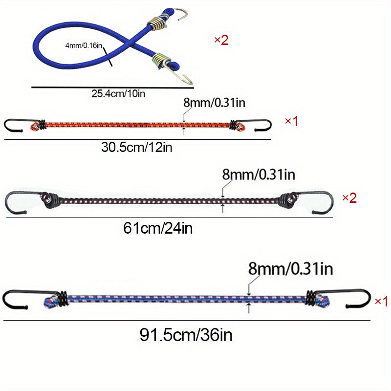 6pcs Bungee Straps with Metal Hooks 4mm 10 8mm 12 24 36 Elastic Cord