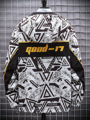Geometric Pattern Hooded Windbreaker Jacket Men's Zip Up Jacket