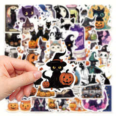 50pcs Halloween Cat Graffiti Stickers Waterproof DIY Handbook Stick