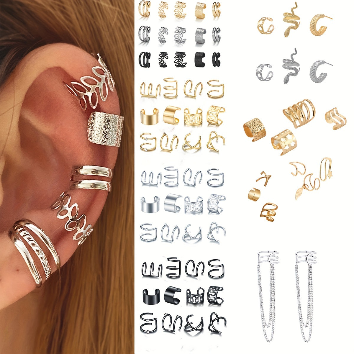 12pcs Alloy Ear Clip No Piercing Hook Clip Earrings For Women
