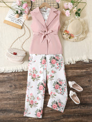 Girls Sleeveless Blazer and Jumpsuit Set Kids Summer Outfit