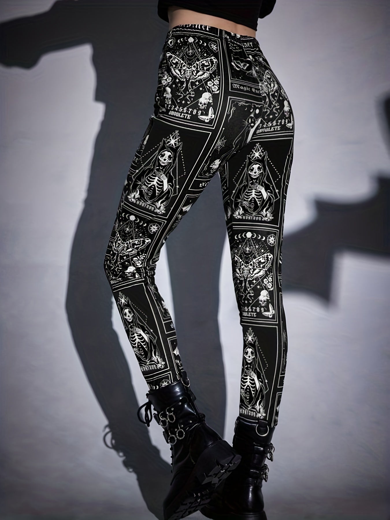 Skull Halloween Print Leggings High Waist Stretchy Workout Pants