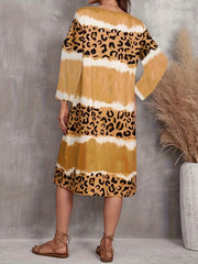 Tie Dye Leopard Short Sleeve V Neck Stretch Dress