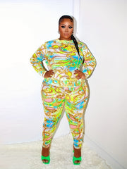 2 Piece Set Tie Dye & Metal Chain Print Top & Leggings