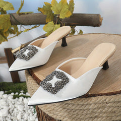 Rhinestone Buckle Kitten Heels Pointed Toe Slingback Sandals