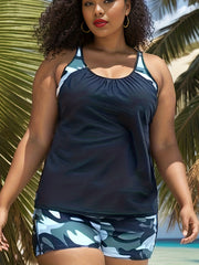 Vacay Tankini Set Women's Plus Ombre Print Tank Top & Shorts Swimsuit